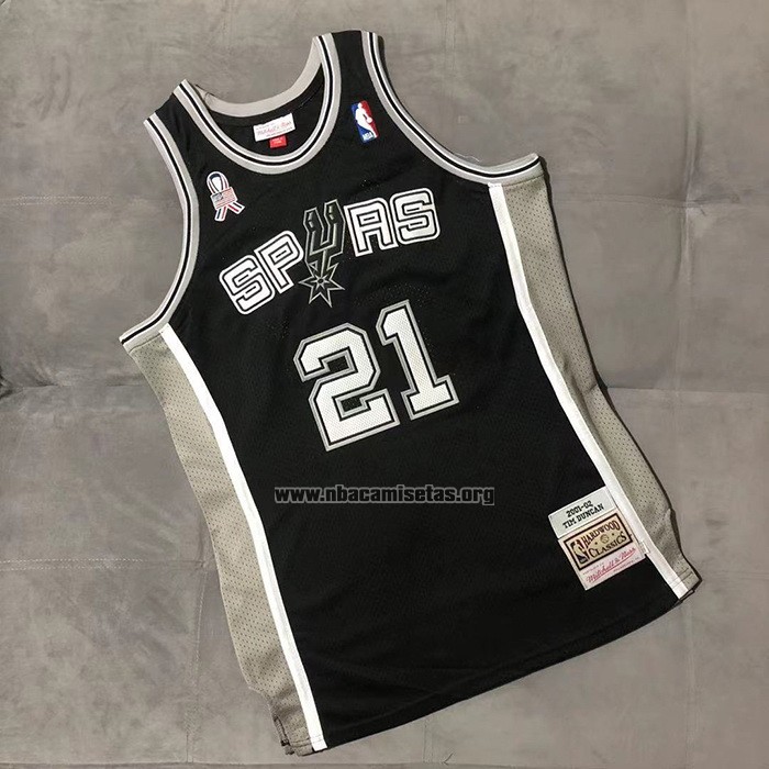 Camiseta San Antonio Spurs Tim Duncan NO 21 Mitchell & Ness 2001-02 Negro